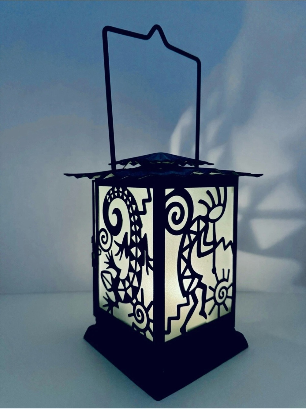 PartyLite Green Kokopelli & Gecko Southwest Navajo Vented Candle Holder Lantern